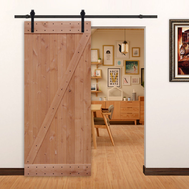 Porte de grange en bois à panneau non fini sans ensemble de quincaillerie d'installation, 36 po x 84 po