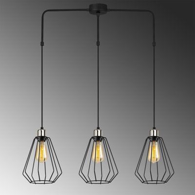 Lustre industriel moderne, structure en métal noir, hauteur réglable 53,1 po x 7,9 po | Diamètre du capuchon: 7,9 pouces, hauteur: 9,8 pouces | 3 x douilles E27, 40 W maximum | Éclairage élégant pour la maison et le bureau, indice de protection IP20