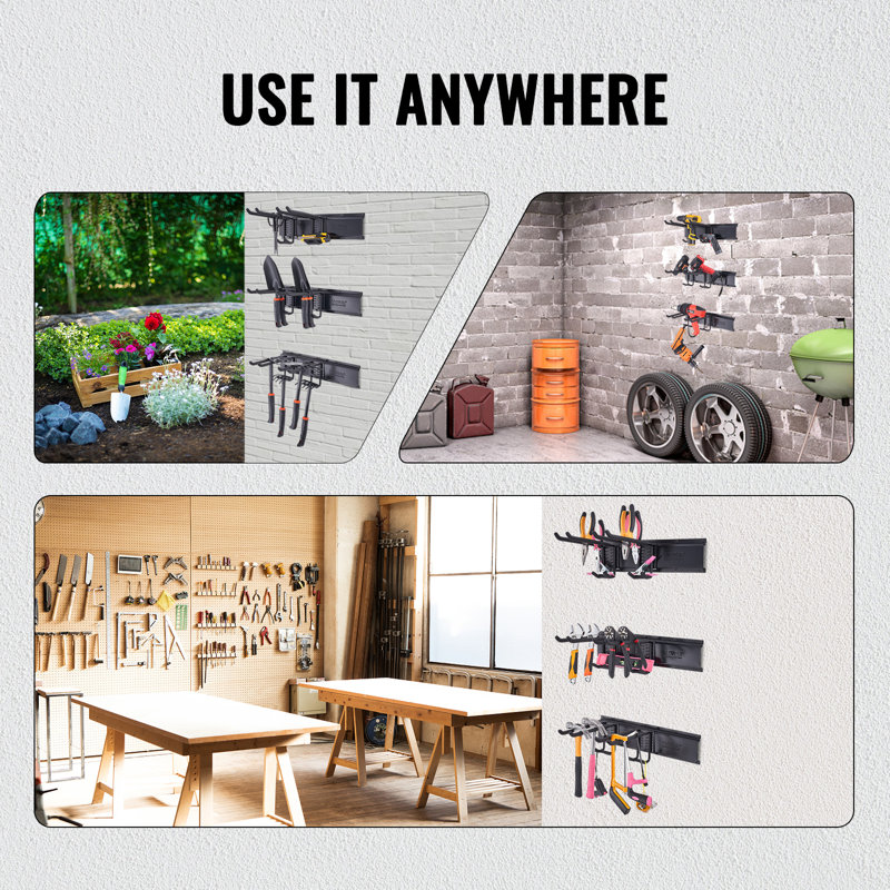 Black Carbon Steel Wall-Mounted Garage Tool Organizer