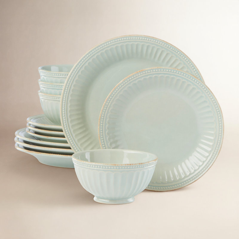 French Perle Groove Ice Blue Dinnerware Set, Blue