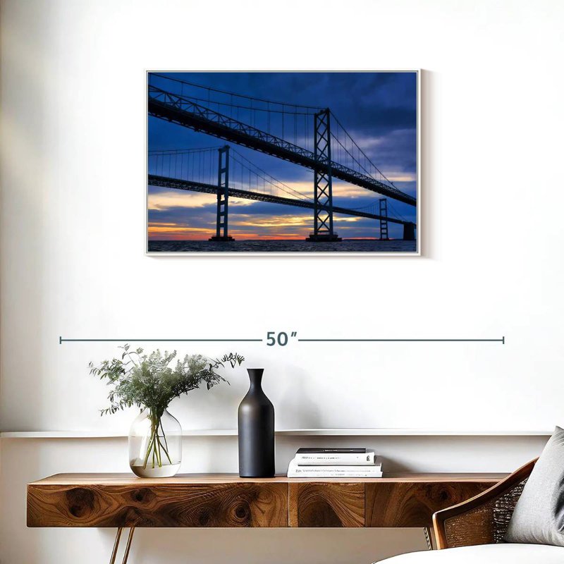 Pont de la baie de Chesapeake à l'aube, Cadre flottant blanc, 31 po x 21 po