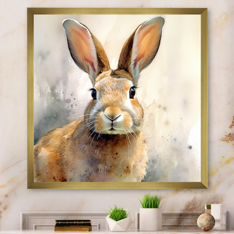 Sweet Rabbit II - Lapin, art mural, Cadre doré simple, H 24 po x l 24 po x P 1 po