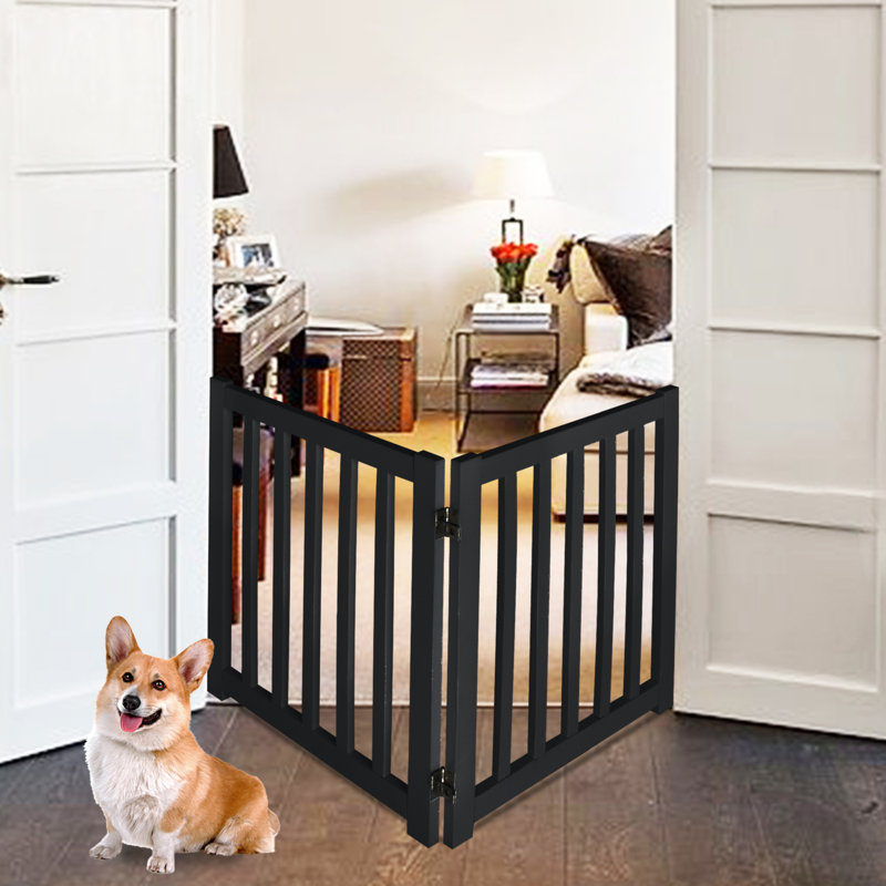 Solid Wood Freestanding Foldable Pet Gate for Dogs,2 Panels for Doorways,Stairs and small spaces, Black, 40" W