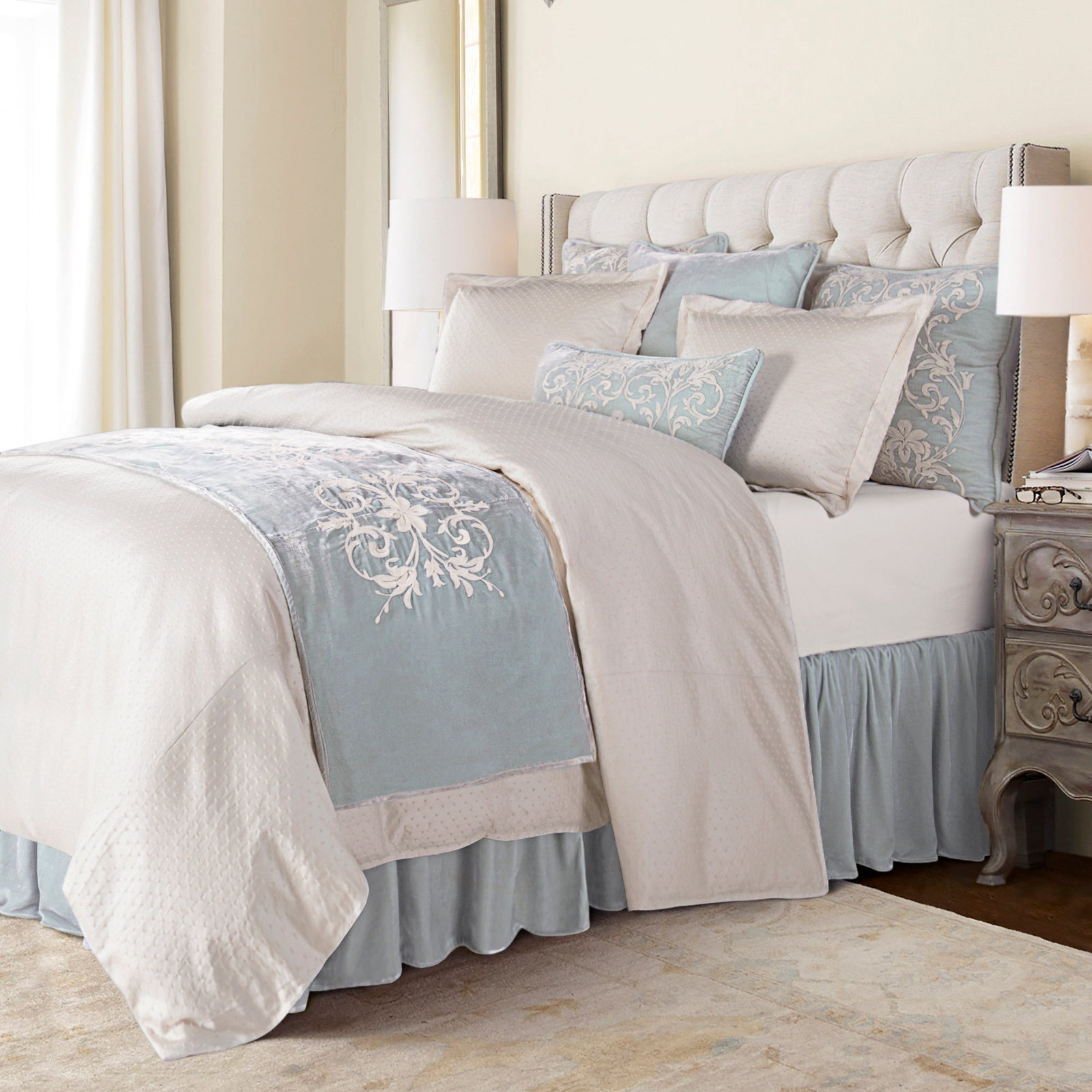 Riesel Ivory Cotton Blend Swiss Dot Classic Casual Duvet Cover Set, King Duvet Cover + 2 King Shams