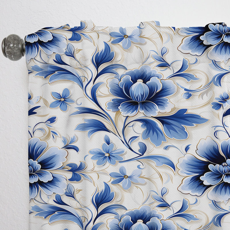 Motif victorien de cobalt Ii Victorian III - rideau de velours bohémien - obscurcissant - 1 panneau, L 52 po x L 84 po