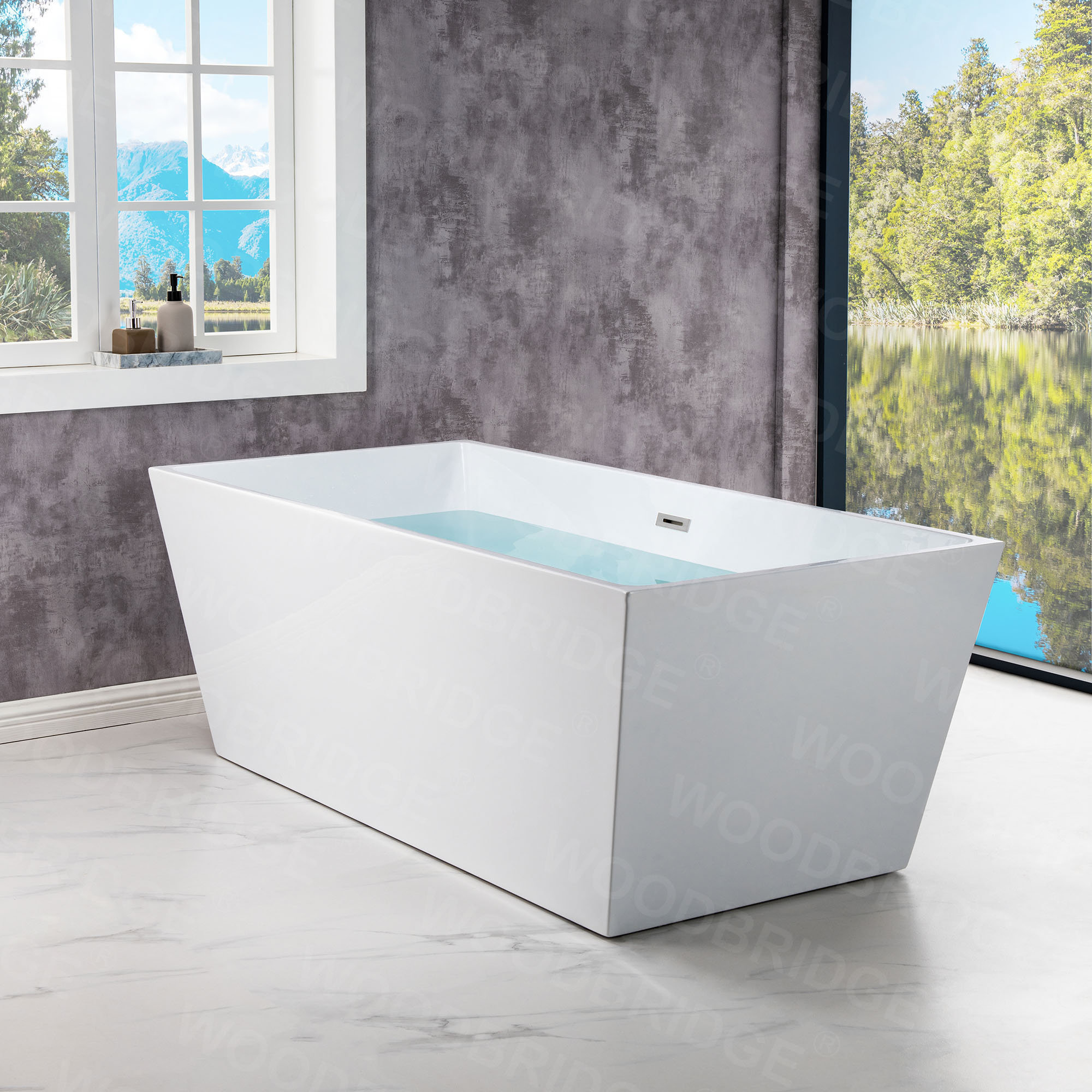 67" x 32" Freestanding Soaking Acrylic Rectangular Bathtub, Non-Slip Design, Chrome, White