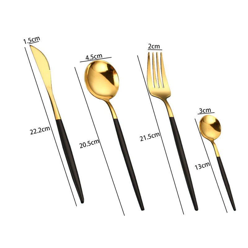 16 pièces / ensemble de coutellerie en or noir avec cuillère à fourchette en acier inoxydable