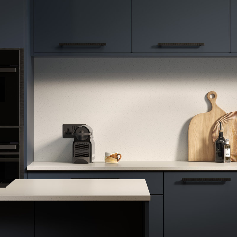Sleek White Quartz Square Edge Laminate Kitchen Splashback - 3000 x 600mm x 8mm 