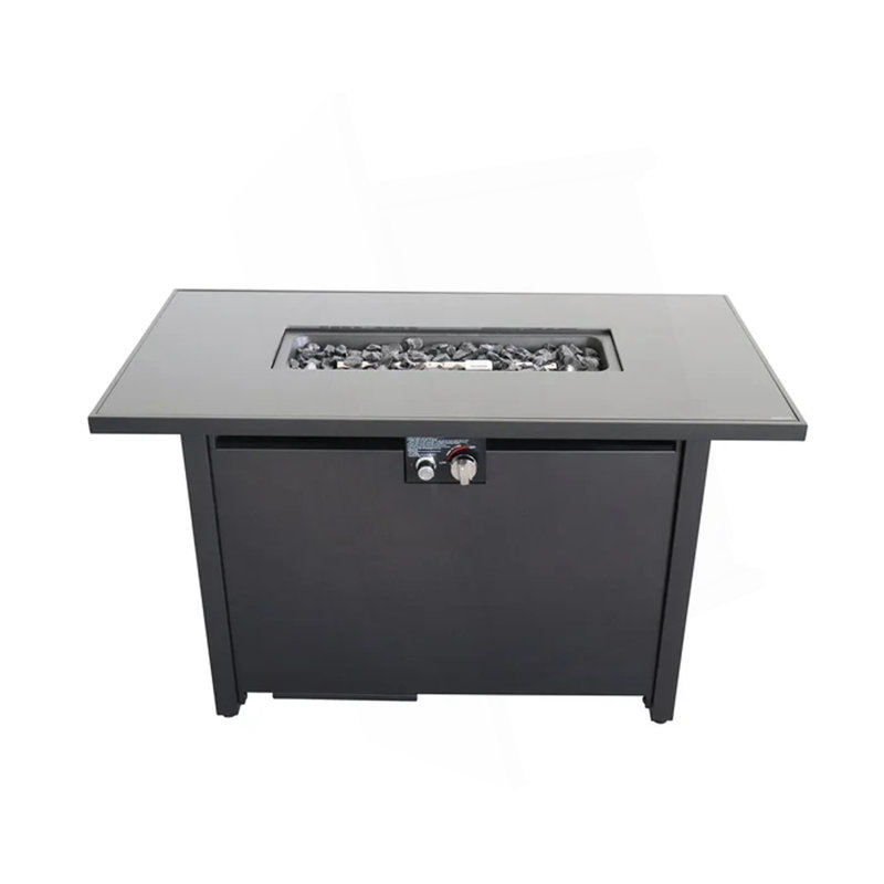 Table de foyer d'extérieur en acier avec couvercle H 25 po x l 42 po, Noir