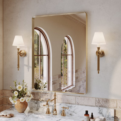 Lunara 1.18" Deep Rounded Corner Rectangular Bathroom Wall Mirror with Premium Tempered Glass & Aluminum Alloy Framed