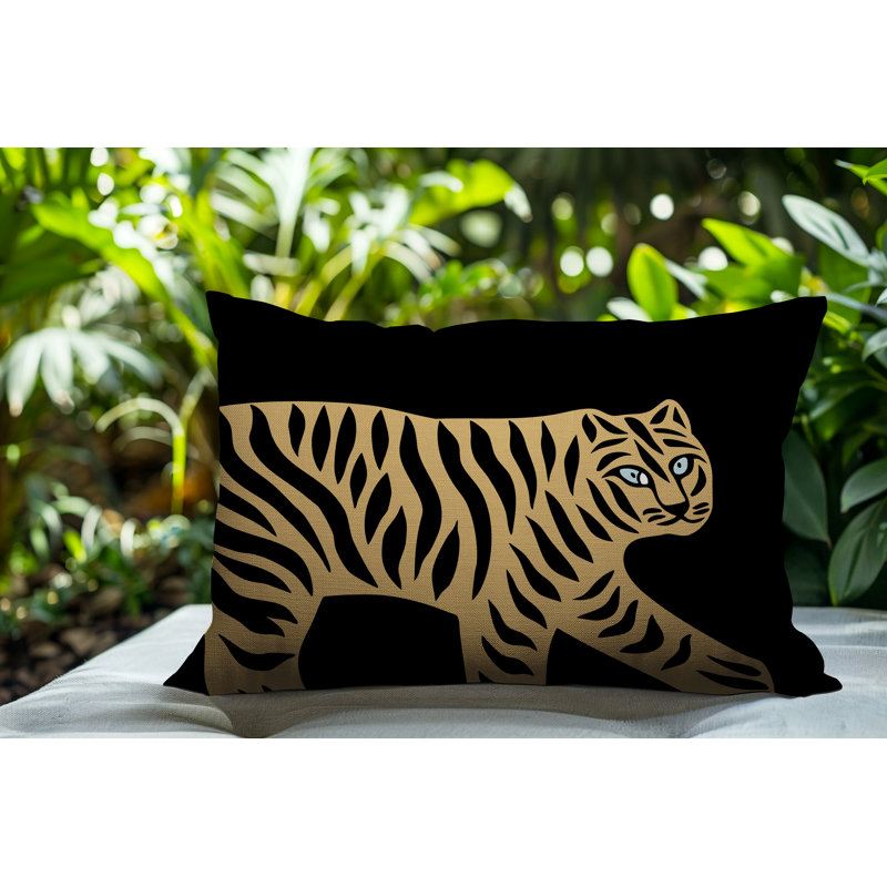 Oreiller rectangulaire intérieur / extérieur Gigi Tiger, Noir, H 25 po x l 18 po