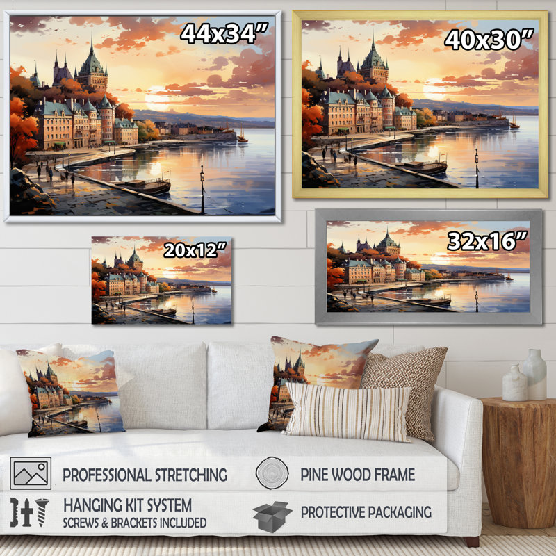 Québec, ville touristique I - estampes murales de Québec, Cadre photo argenté, H 12 po x l 20 po x P 1 po
