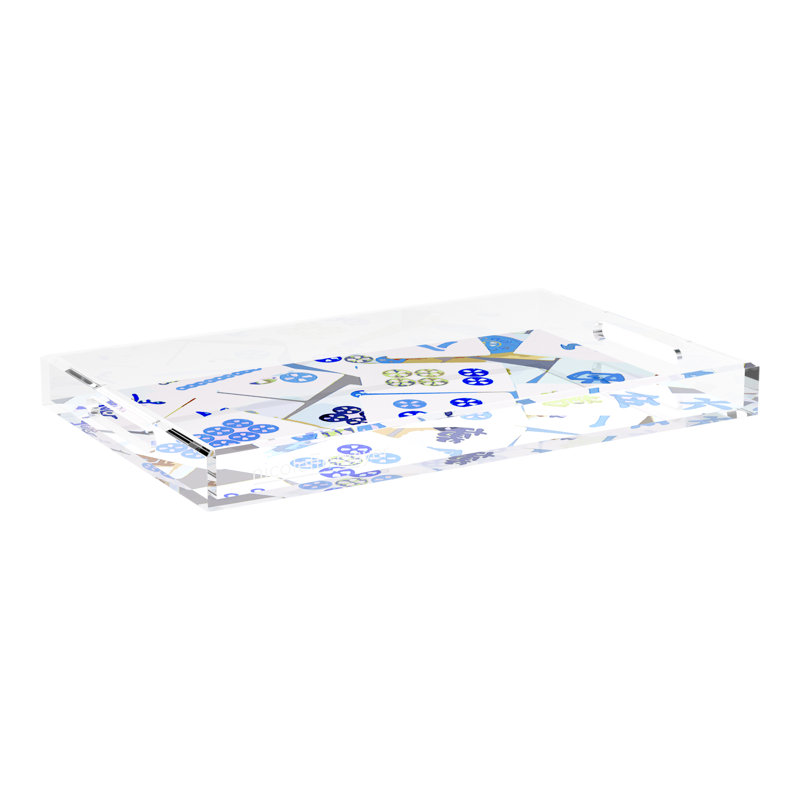Mahjong Acrylic Decorative Tray, Rectangle, 22.5"W x 14.5"D x 2"H, Blues