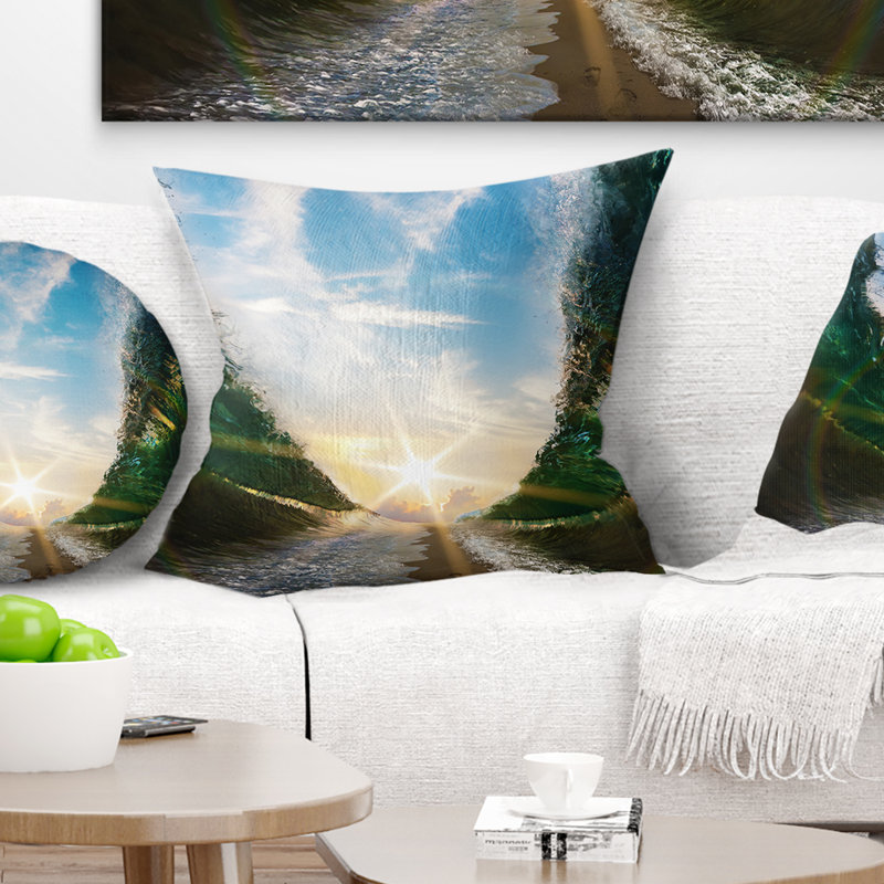 Coussin marin vers le soleil, 18 po x 18 po, Carré