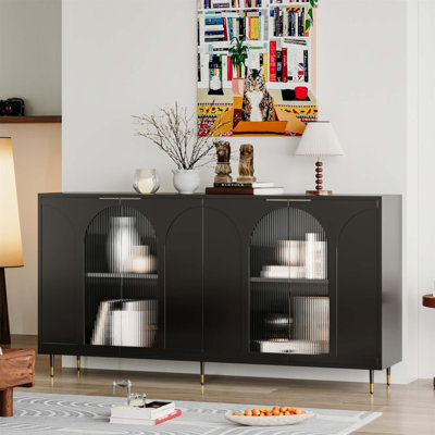 Armoire décorative en bois laqué avec 4 portes en verre, idéale pour le rangement élégant et la présentation dans n'importe quelle pièce