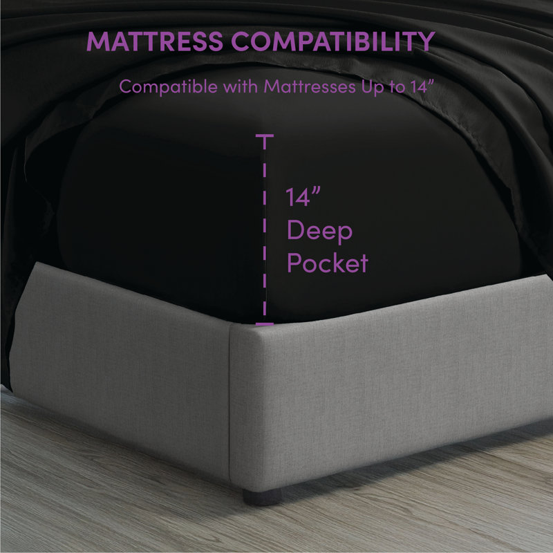 Ensemble de draps en microfibre douce 1800 Series Wayfair Basics®, Ensemble de draps pour lit très grand californien, Noir
