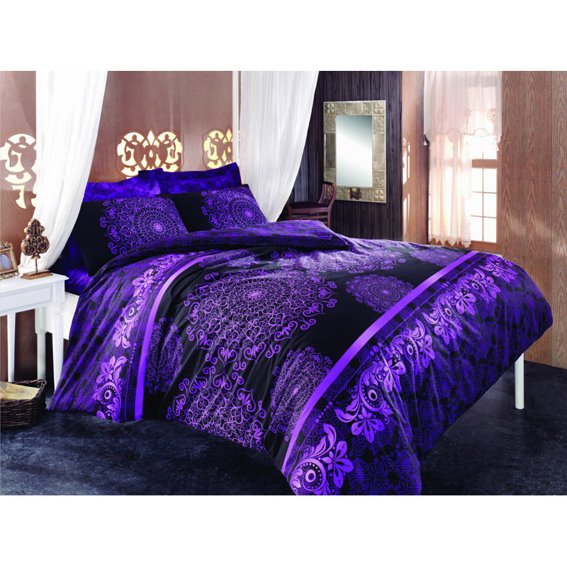 Dabirvaziri 100% Cotton Duvet Cover Set, Purple, Full Duvet Cover + 3 Additional Pieces