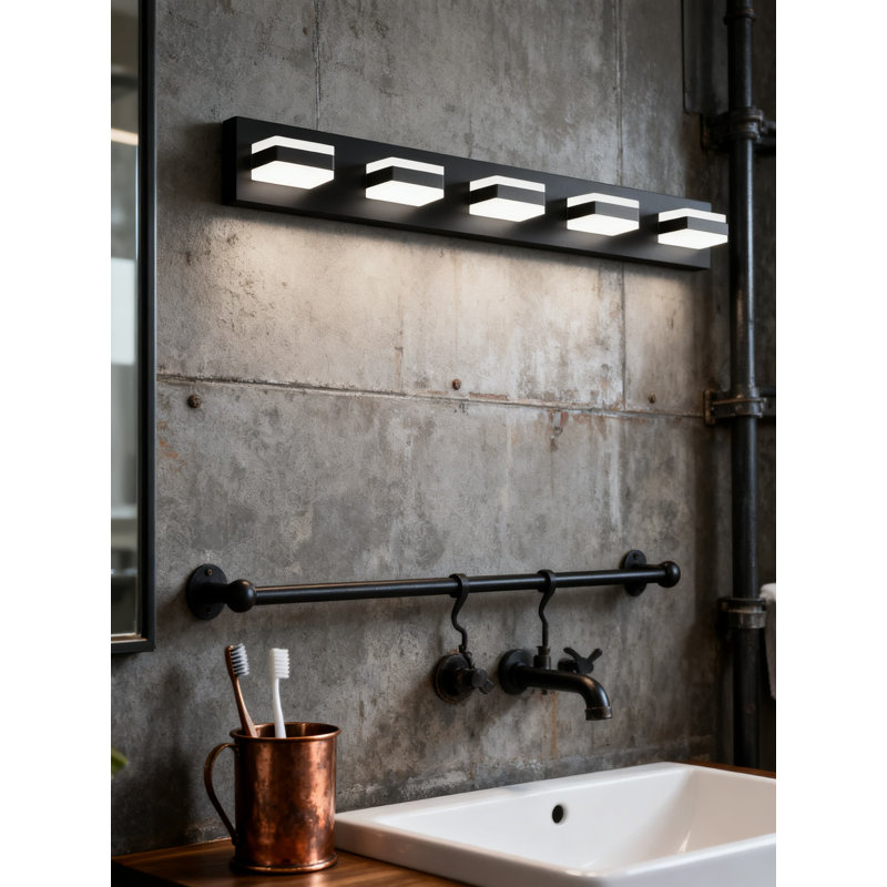 Luminaire de meuble-lavabo de salle de bain 5 lumières, applique murale DEL moderne 37,4 pouces pour sur-miroir, blanc froid 5000 K, finition noir mat, idéal pour la salle de bain, le vestiaire et les toilettes