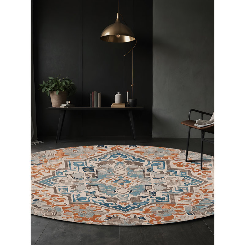Tapis gris soyeux et moelleux, Rond 8 pi