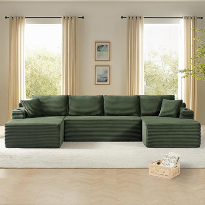 Oversized Cloud Boneless Couch with Chaise, Modern Modular Sofa with Deep Seat, Corduroy Upholstered U Shaped Couch for Living Room, No Assembly Required