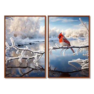 Canada, oiseau cardinal rouge, Winter Wonderland III, art mural traditionnel sur toile