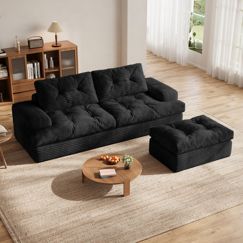 Boneless Cloud Sectional Boneless Sofa with Ottoman, Modular L Shaped Couch with Layered Cushion, Fluffy Comfy Couches for Living Room, No Assembly