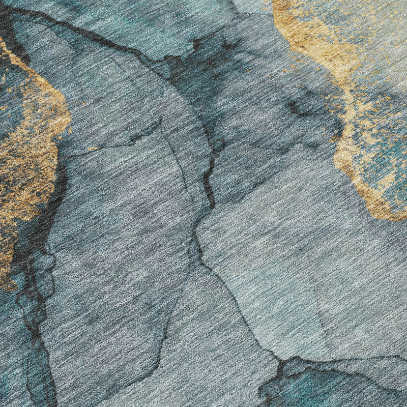 Machine Washable Indoor/Outdoor Chantille ACN2590 Abstract Rug, Teal, 5' x 7'6"