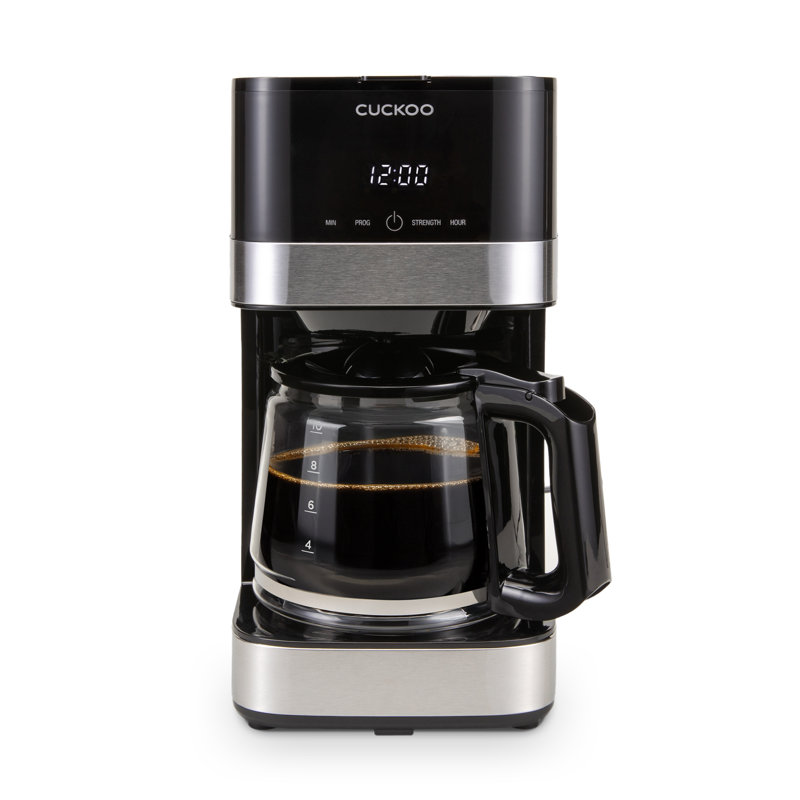 Cafetière à goutte à goutte classique de 10 tasses CUCKoo, machine à café facile à utiliser avec minuterie programmable, comprend une cafetière en verre avec deux réglages de force d'infusion et un filtre à maille réutilisable (CCM-BD011B)