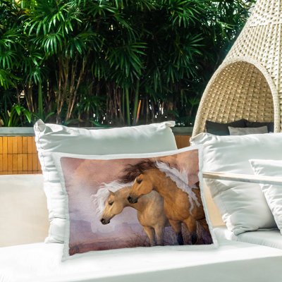 Sunset Gold Horses Outdoor Printed Pillow by Laurie Prindle