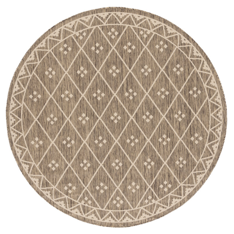Arneshia Striped Navy/Grey Indoor/Outdoor Area Rug, Round 6'7"