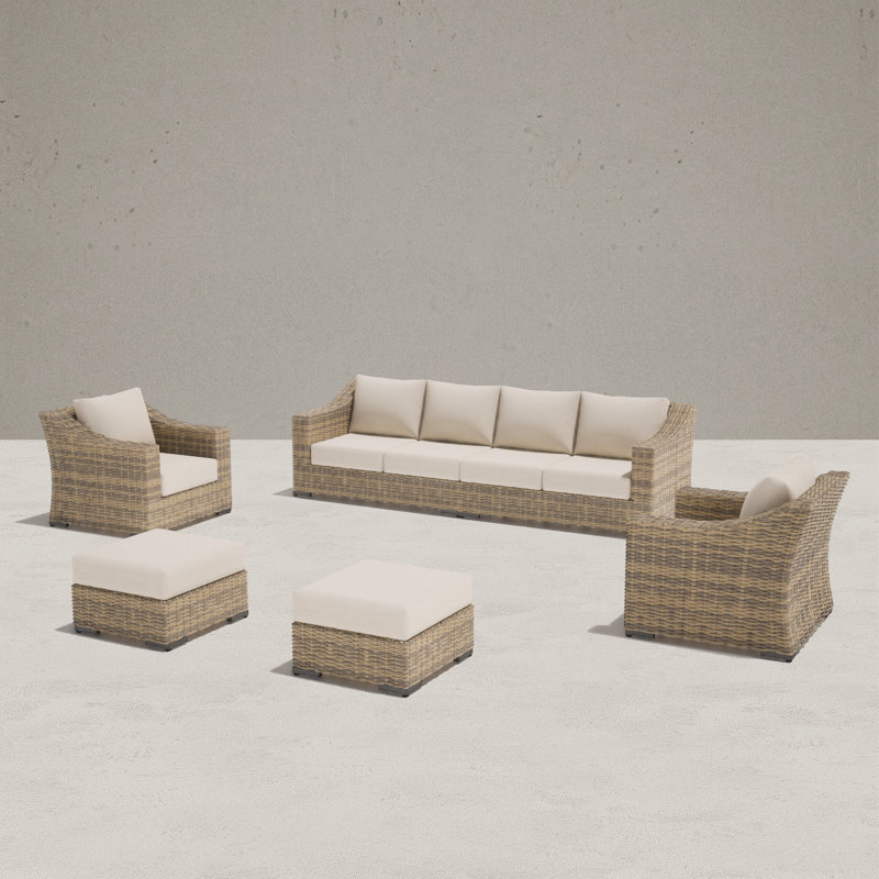 Eloisa Wicker 8 - Person Patio Conversation Sets with Cushions, Tan