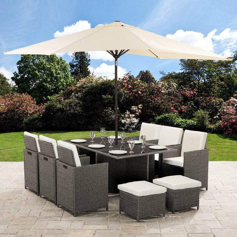 Allexia 10 - Person Wicker Patio Dining Set with Rectangular Table , Cushions Included, Cream, Yes