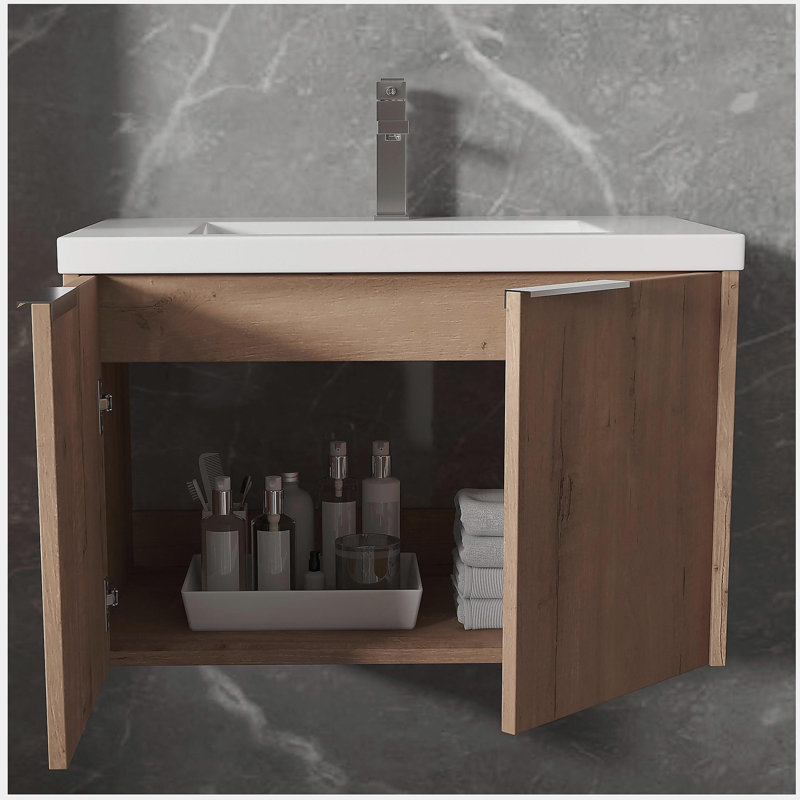 Meuble-lavabo à portes avec lavabo, 30 pouces pour petite salle de bain, 30x18-00630, 30", Imitation chêne
