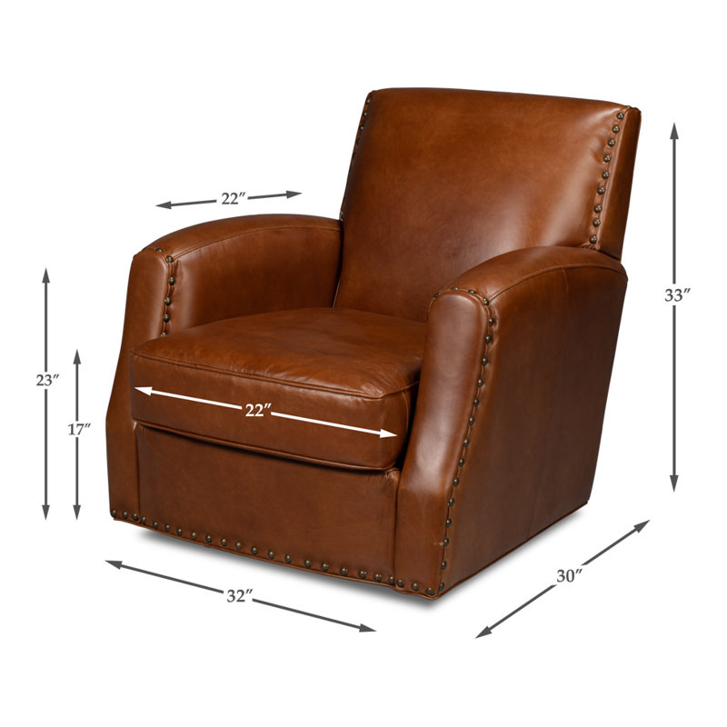 The Taft Swivel Club Chair, Brown Genuine Leather
