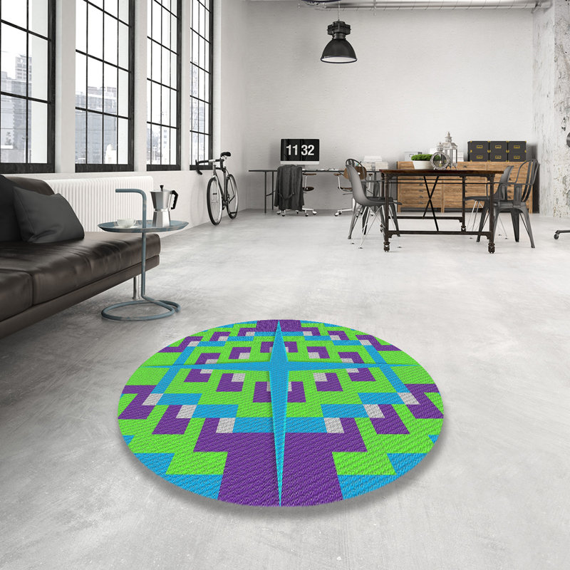 Tapis à motifs vert/bleu/mauve zone mauve, Rond 4 pi