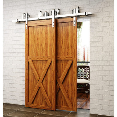 Brushed Nickel Spoke Wheel Design Double Track Bypass Two Door Hardware Kit （Door Not Included）