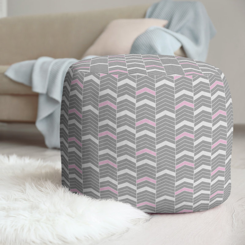 Upholstered Pouf, Pink Accent