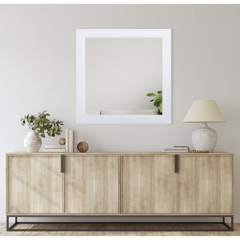 Ahron Engineered Wood Flat Wall Mirror, White, 32.5" x 32.5"