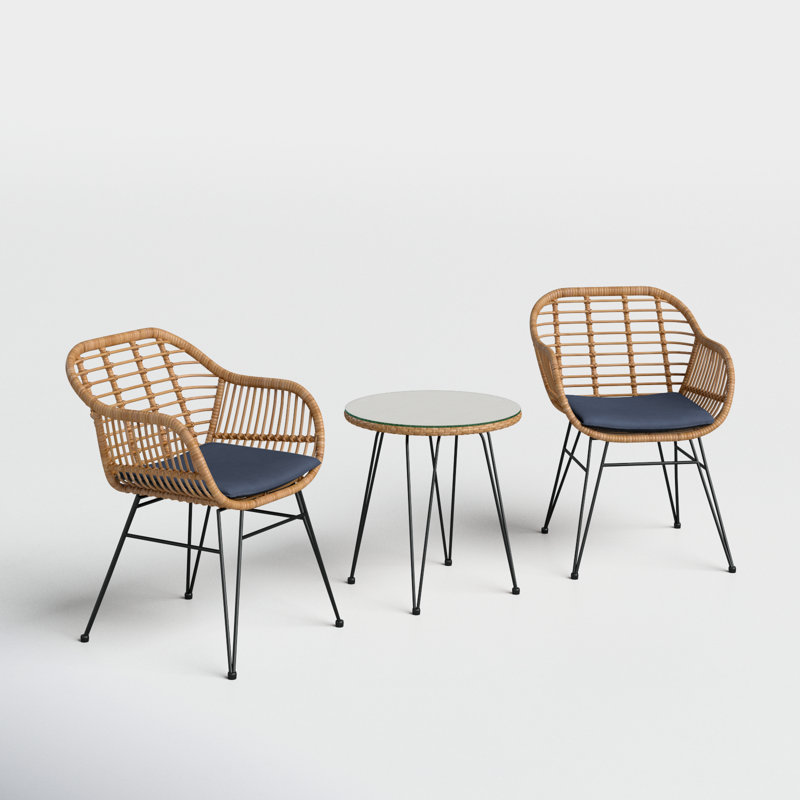Fuze Wicker 2 - Person Patio Conversation Sets with Cushions, Navy