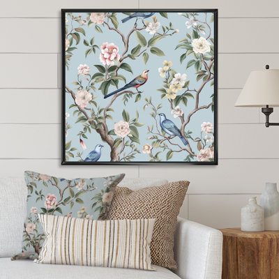 Chinoiserie, oiseaux et pivoines sur toile