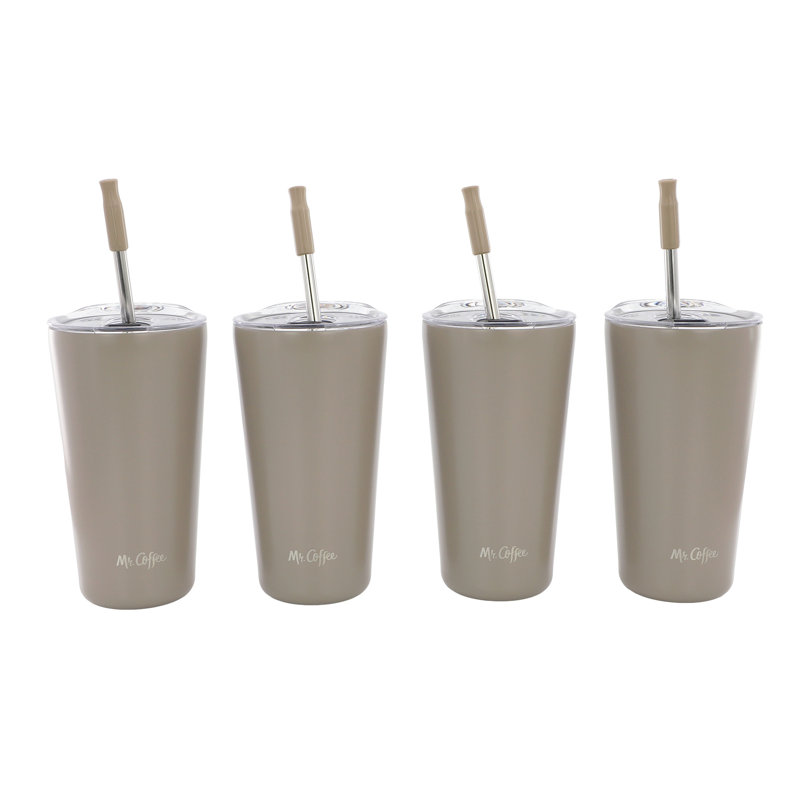 Ensemble de 4 gobelets Mr. Coffee de 680 ml (23 oz) en acier inoxydable avec couvercles et pailles, blanc, 23 fl oz, White