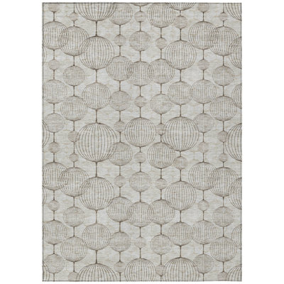 Tapis extérieur lavable à motif géométrique beige et brun 10 pi x 14 pi
