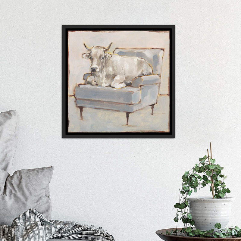 «Moo-Ving In III» par Ethan Harper - reproduction, H 26 po x l 26 po x P 1,5 po, Cadre noir vieilli