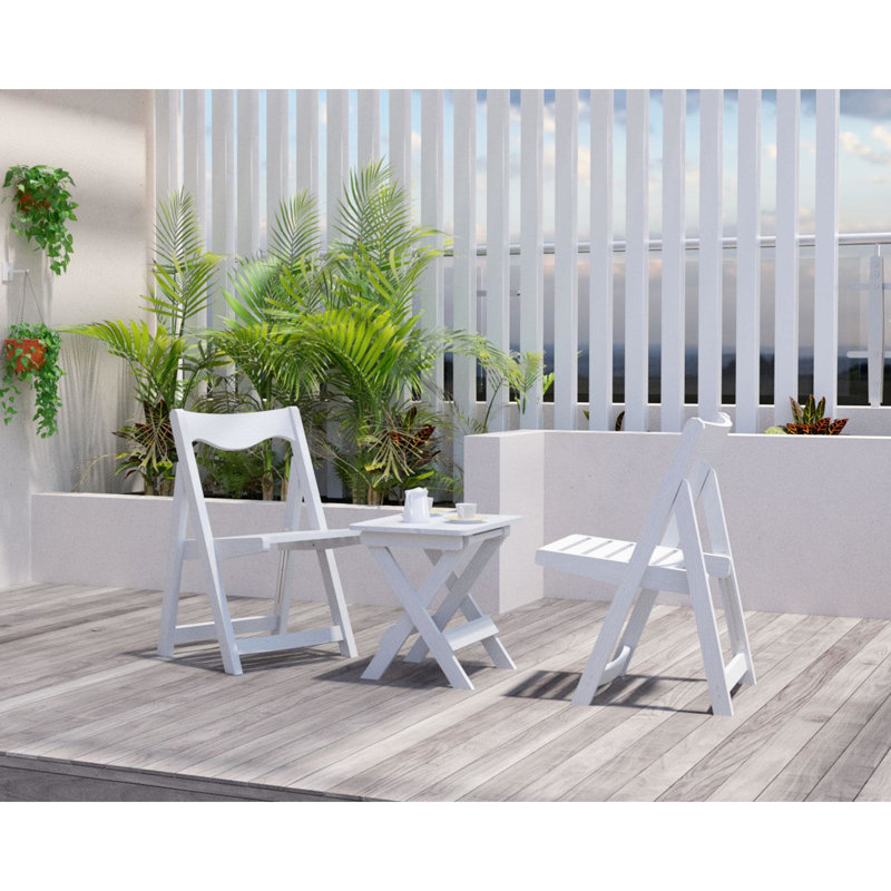 Table et chaise de bistro pliables blanches Hips, 2 chaises pour le confort et le style extérieur, intérieur rectangulaire
