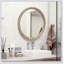 Miroir mural rond rond avec cadre perlé en bois vieilli, parfait pour l'entrée et le salon-1690684441