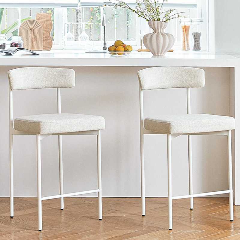 Ensemble de 2 tabourets de bar modernes, Beige, Blanc