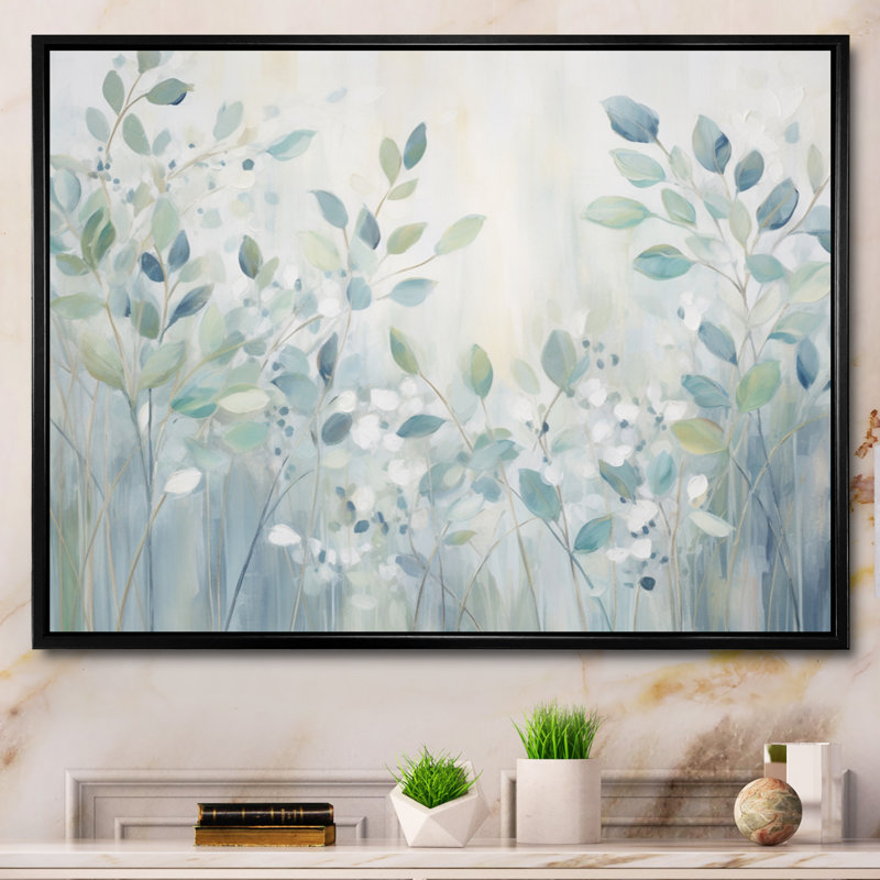 «Blue Botanical Rhythms IV - Abstract Botanicals», reproduction d'art sur toile, Cadre flottant noir