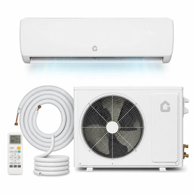 Chaufferette climatisée ultra-silencieuse 9 000 BTU - inverseur 19 SEER2, refroidisseur / chauffage / déshumidification 3-en-1 - couvre un ensemble de lignes préchargées de 450 pieds carrés, 230 V, 10 pi, blanc moderne, standard américain