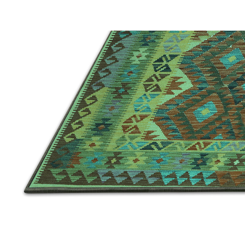 Tapis vert tissé à la machine Southwestern, Rectangle 2 pi x 4 pi