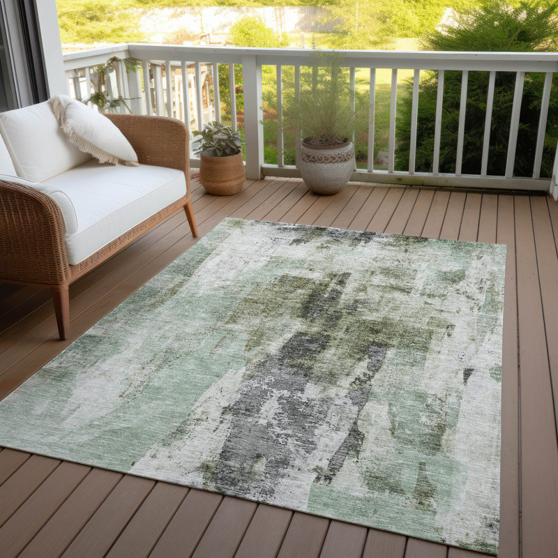 Tundra Green Washable Indoor-Outdoor Rug - , 10' x 14'